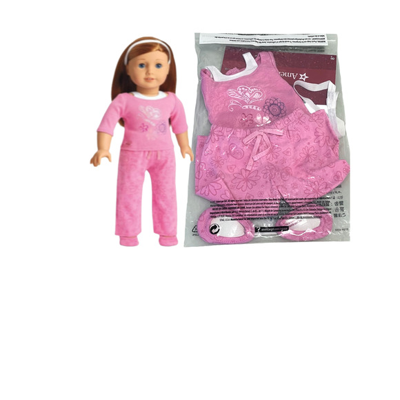 American Girl Doll PINK PAJAMAS + SLIPPERS & HEADBAND Long Sleeve Over Tank NEW - Picture 5 of 12